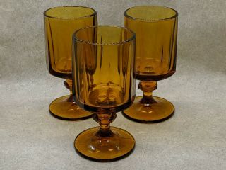 Set Of 3 Vintage Mid Century Gold/amber Goblets,  Nouveau By Colony Glass 60 
