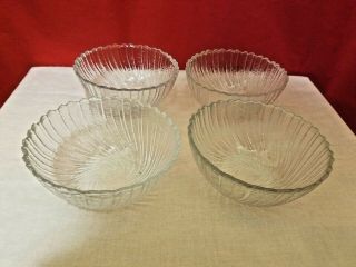Vintage Swirl Clear Glass 5 1/2 " Bowls Cereal Candy Serving Set Of 4
