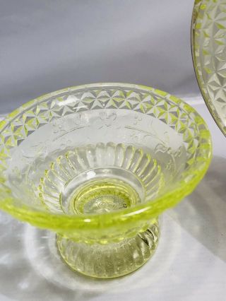 Green Vaseline glass pattern Covered Candy dish / butter uranium bowl 2