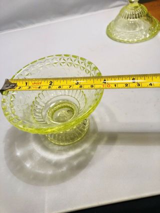 Green Vaseline glass pattern Covered Candy dish / butter uranium bowl 4