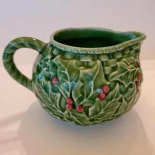 Christmas Holiday Holly Berries Cream Pitcher By Bordallo Pinheiro Portugal