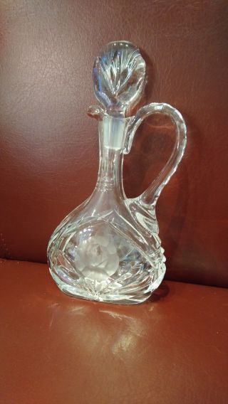 Crystal Cruet With Stopper With Etched Rose