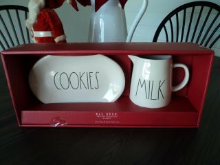 Rae Dunn Santa " Milk Cookies " Pitcher/plate Black Lettered Holiday/christmas Nib