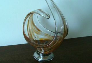 Vintage Retro Murano Art Glass Freeform Bowl On Chrome Stand