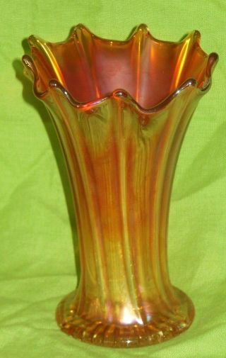 Imperial Marigold Morning Glory Orange Carnival Glass Vase 7 Inches Tall