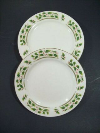 ?royal? Set Of 4 - 7 1/2 " Salad Plates Holly Holiday " Home For The Holidays "