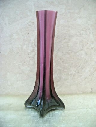 Single Stem Glass Vase.  Purple / Amethyst - White Inside.