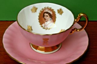 Aynsley Pink Cup & Saucer " To Commemorate Visit Queen Elizabeth To Canada 1959 "