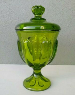 Viking - Epic Six Petal - Elegant Green Mid Century Art Glass Covered Candy Dish