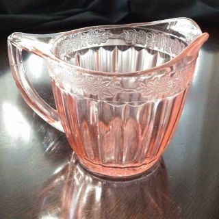 Creamer/pitcher - Pink Depression Glass,  " Adam " Pattern Vintage,  Floral & Ribbed