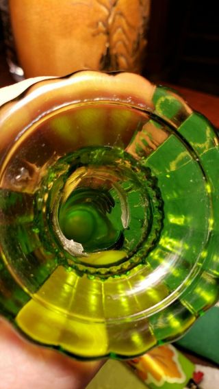 Vintage L.  E.  Smith Glass Co.  Green Hand Vase RARE Authentic 4