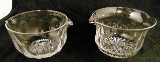 2 Antique Crystal Panel Cut Glass Wine Rinsers Bowls Double Spout