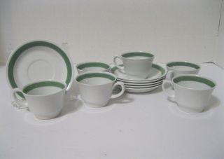 12 Arabia Of Finland Ribbons Green Demitasse Cup & Saucer Set Of 6