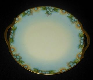 T&v Limoges Hand Painted Cake Plate Blue Forget Me Knot Flowers 1892