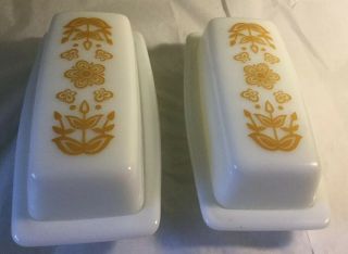 2 Vintage Pyrex Butterfly Gold Butter Dishes With Lids