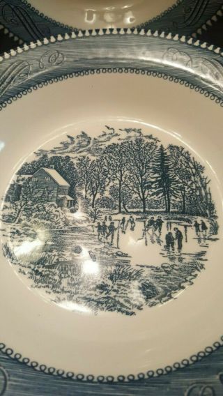 Currier And Ives (early Winter) 4 Soup Bowls Size 8.  50 Rim/rim Blue Royal China