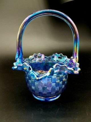 Vintage Fenton Carnival Glass Bowl Basket Weave Iridescent