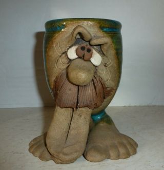 Vintage 3d Ugly Funny Face Mug Stoneware Pottery Barefoot Long Tongue Folk Art