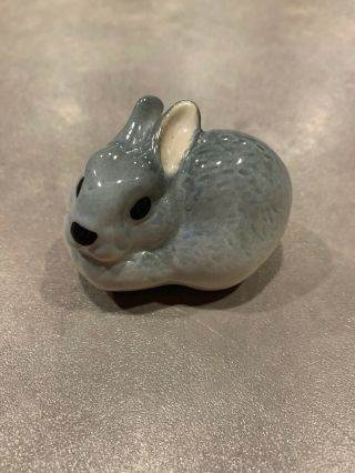 Vintage Lomonosov Russia Gray Bunny Rabbit Porcelain Figurine Made In Ussr