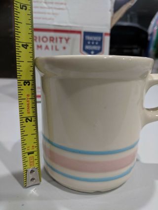 Vintage Mccoy Pottery Coffee Tea Cup Mug Cream Pink Blue Stripe