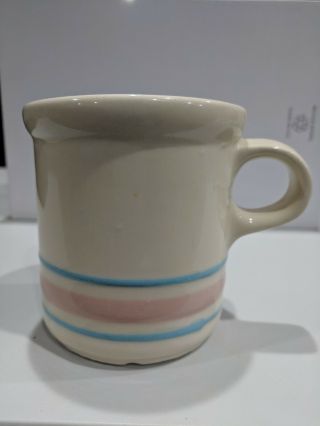 Vintage McCoy Pottery Coffee Tea Cup Mug Cream Pink Blue Stripe 2