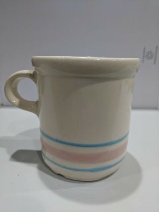 Vintage McCoy Pottery Coffee Tea Cup Mug Cream Pink Blue Stripe 4