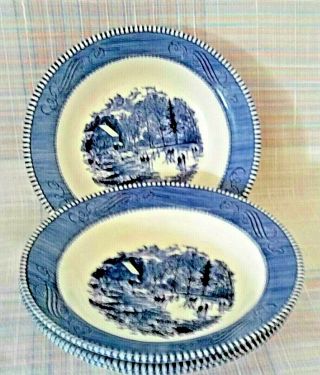 4.  " Currier And Ives " Flat Rimmed Soup/pasta Bowls By Royal China