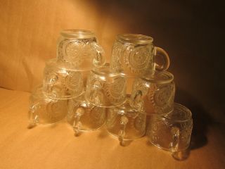 9 Glass Punch Bowl Cups Pinwheel & Stars Slewed Horseshoe Radiant Daisy Eapg