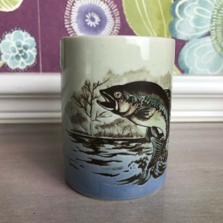 Vintage Otagiri Japan Stoneware Coffee Mug Trout Fishing