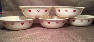 5 Corelle Hometown Soup/cereal Bowls 6 1/4” Red Cherries Heart Exc.  Cond.