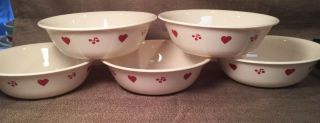 5 Corelle HOMETOWN Soup/Cereal Bowls 6 1/4” Red Cherries Heart Exc.  Cond. 2