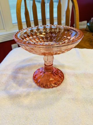 Vintage Pink Depression Glass Compote Pedestal Candy Dish 5 1/2” Tall