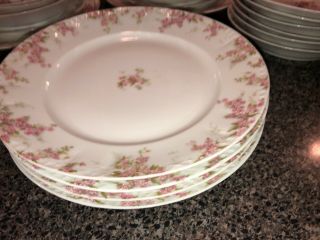 4 Antique Ch Field Haviland Gda Limoges Pink Cabbage Roses Dinner Plates