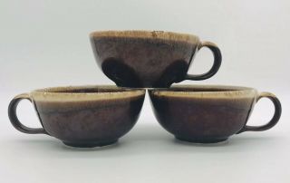 Set Of 3 Vintage Mccoy Brown Drip 5 - 1/2 " Jumbo Mugs / Large Handled Soup Bowls