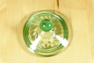 Vintage Green Depression Vaseline Uranium Glass Swirled Candy Dish Jar with Lid 5