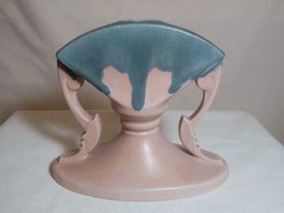 Fabulous Antique Roseville Pottery Flower Frog Vase Ornate Handles Great Piece
