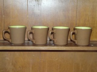 Set Of 4 Taylor Smith Taylor Chateau Brown & Yellow 3.  5 " Coffee Mugs Vtg