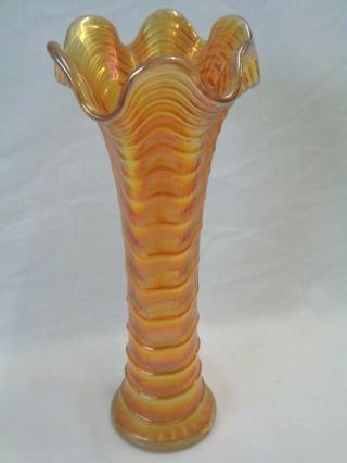 Imperial Carnival Glass Ripple Marigold Iridescent Vase 10 - 1/4 "