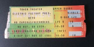11/7/81 - Devo Concert Ticket Stub - Tower Theatre
