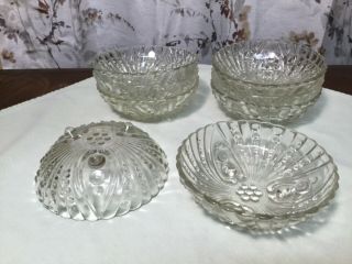 Vintage Anchor Hocking Clear Glass ‘burple’ Pattern Berry/dessert Bowls Set Of 8