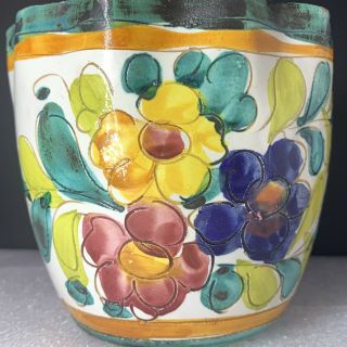 Vintage Italian Majolica Pottery Flower Pot Sgraffito Italy Mid Century Mod
