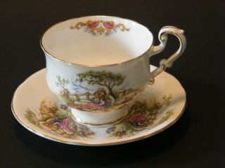 Royal Crest Fine Bone China England Tea Cup Saucer Courtship Gild Trim