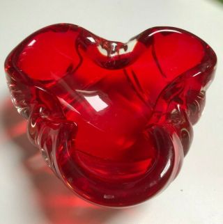 Vintage Heavy Murano Ruby Red Glass Ashtray/ Dish Bowl Approx 6 "