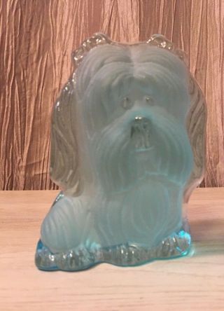 Viking Glass Blue Dog Book End/paperweight W/label