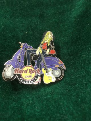 Hard Rock Cafe Pin Florence Blonde Girl In Jeans & Black Jacket On Purple Vespa