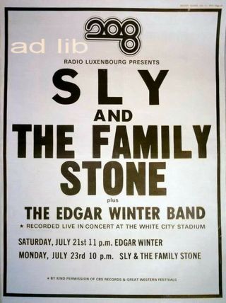 Sly & The Family Stone - On Radio Luxenbourg,  Poster - Size Ad 1973 /advert