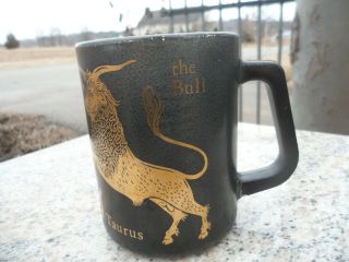 Vtg Federal Glass Taurus The Bull Black Gold Coffee Mug Cup Zodiac Astrology