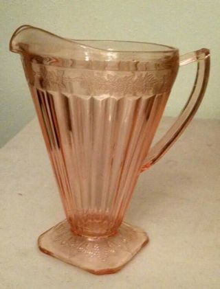 Jeanette Adam Pink Depression Glass Pitcher 7 3/4 ",  Pat 36 Ounce,  Footed.