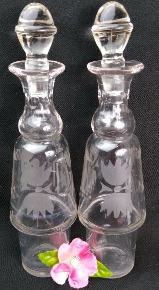 Vintage Glass Cruet Oil And Vinegar Bottle Set With Stoppers