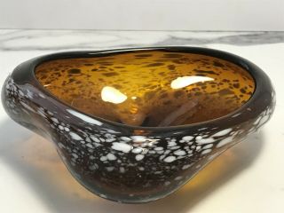 Vintage Retro Murano Style Brown/amber & White Flecks Art Glass Ashtray/dish